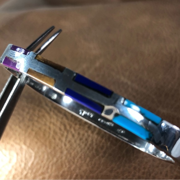 MCM HINGED CUFF STERLING SILVER TAXCO WOMENS TURQUOISE TIGERS EYE LAPIS SUGILITE - Picture 11 of 12